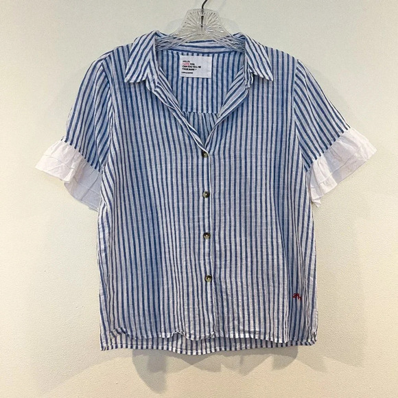 Leon & Harper 100% Cotton Lightweight Classic Collared Striped Preppy Shirt S - Picture 2 of 9